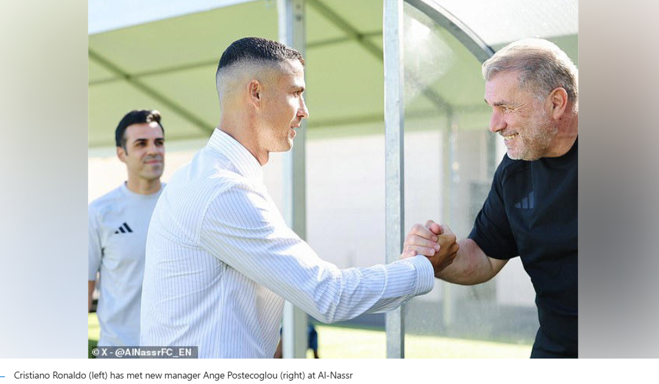 Cristiano Ronaldo breaks off from holiday to meet his new Al-Nassr boss Ange Postecoglou
