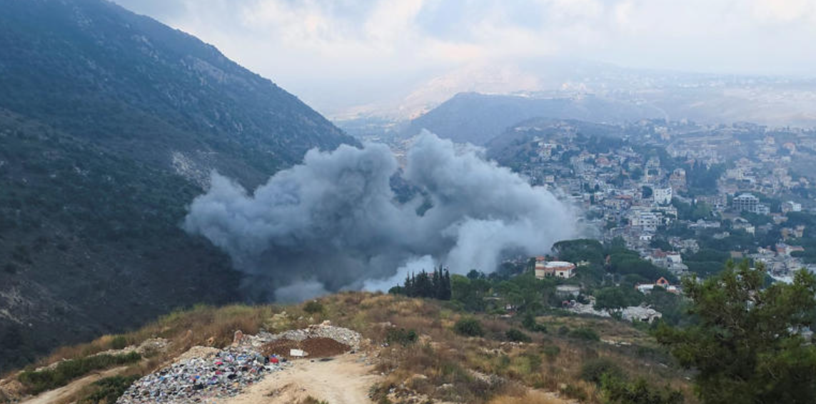 Smoke rises in southern Lebanon following Israeli strikes. Pic: Reuters