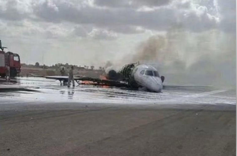 Private jet explodes into flames during crash-landing as flights grounded in Libya